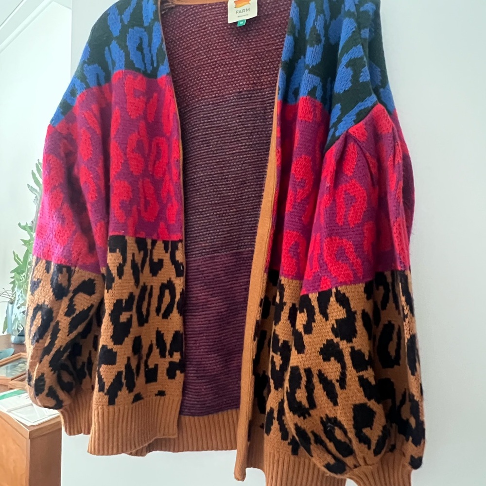 FARM Rio Colorblock Leopard Print Cardigan